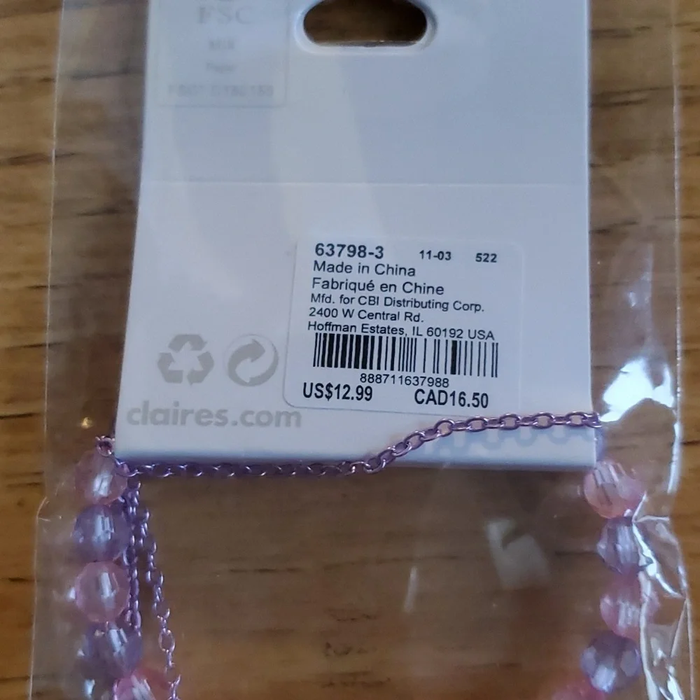 Claire's‎ Rabbit Easter Pink Bracelet and Necklace set
